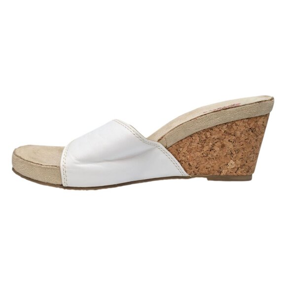 Skechers Cork Wedge Sandals Womens White Leather Slip On Open Toe Size 10 - Picture 2 of 13